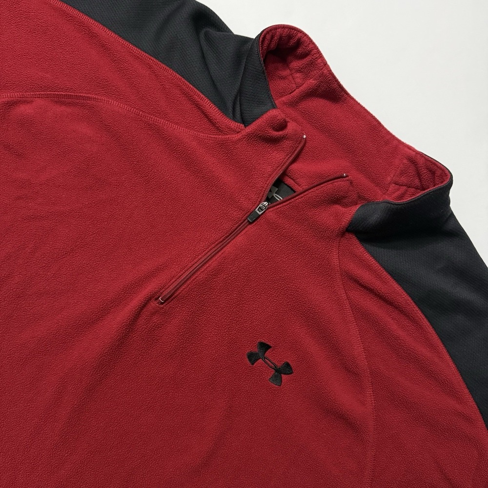 Under Armour Pullover Sweatshirt Jacket Men Red 1/4 Zip Fleece Cold Gear Size XL